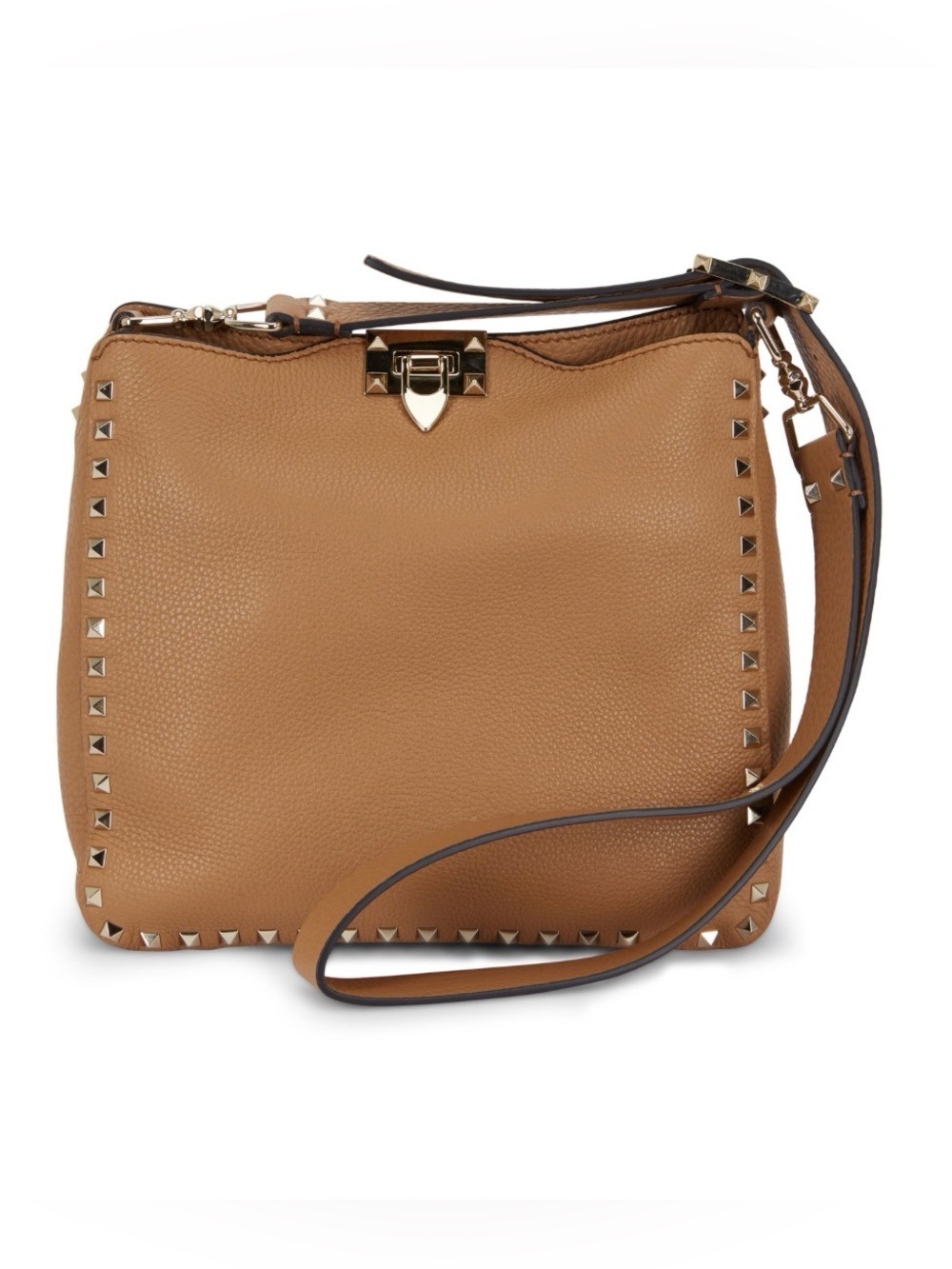 Valentino Garavani Rockstud Tan Leather Small Hobo Crossbody
